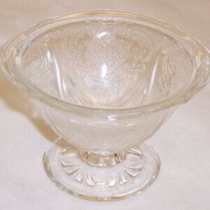 Hazel Atlas Depression Glass Crystal ROYAL LACE 2 3/4 Inch Footed Sherbet Dish
